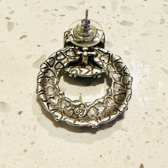 Brighton Door Knocker Pierced Earring Black Leather Accent STATEMENT 1.5" - Picture 3 of 3